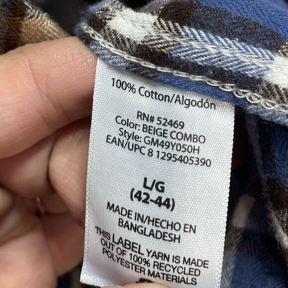 George Plaid Blue Button Front Long Sleeve Shirt Men's L (42-44) - Picture 5 of 6